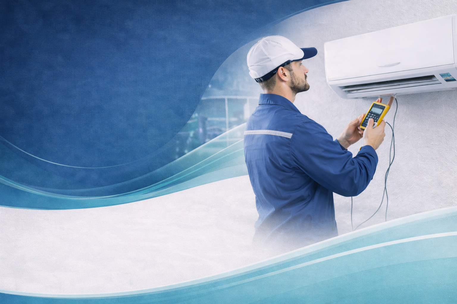 Técnico instalando aire acondicionado